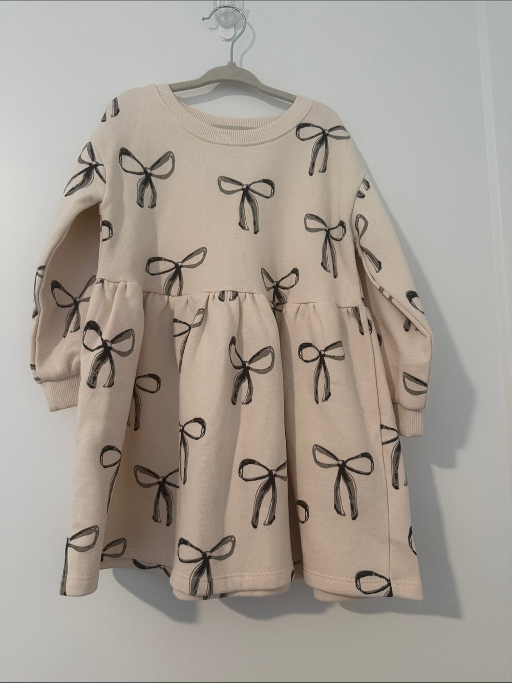 next Cream Dress with Black Bow Print